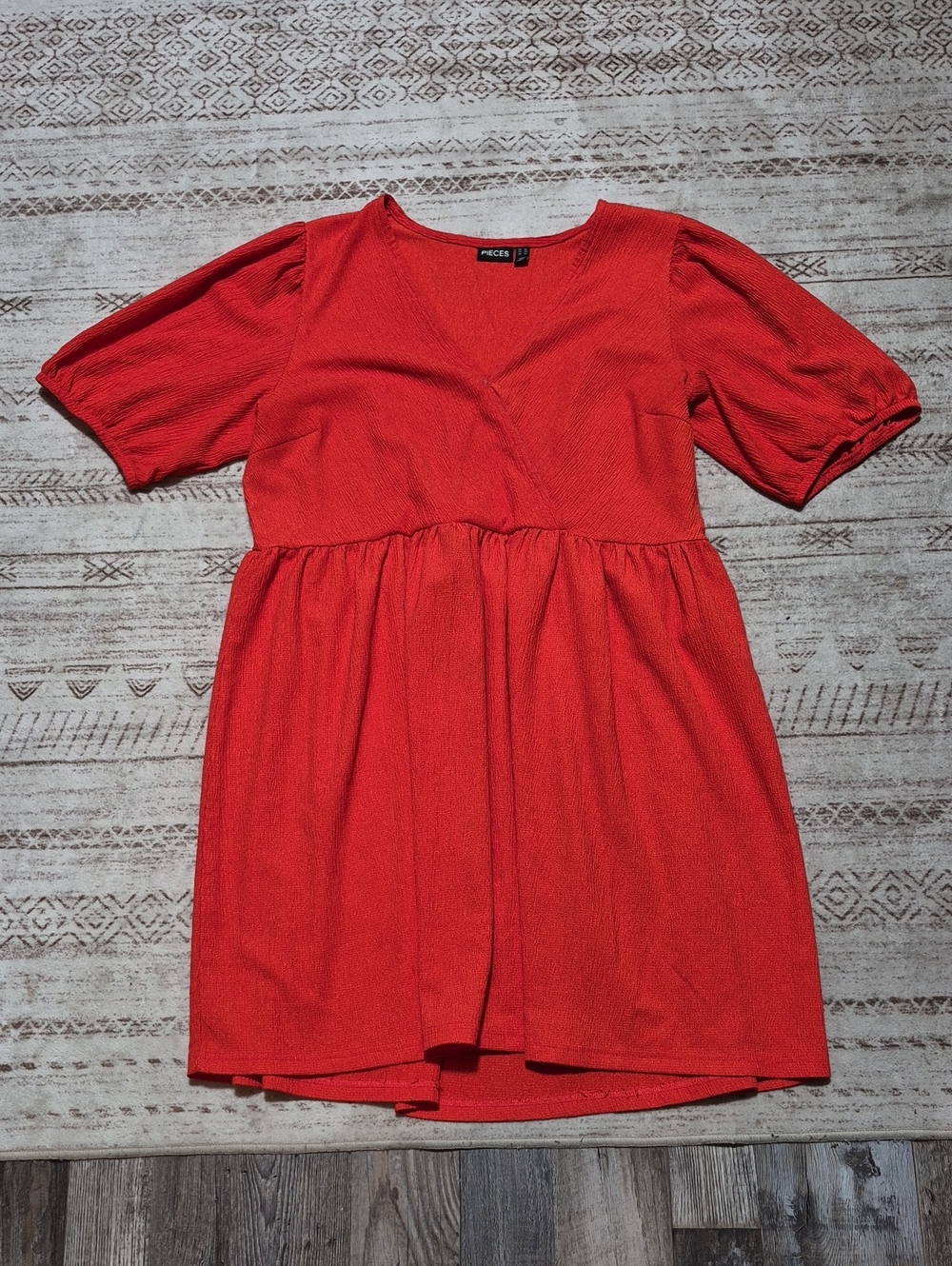 Pieces Red V-Neck Midi Babydoll Dress